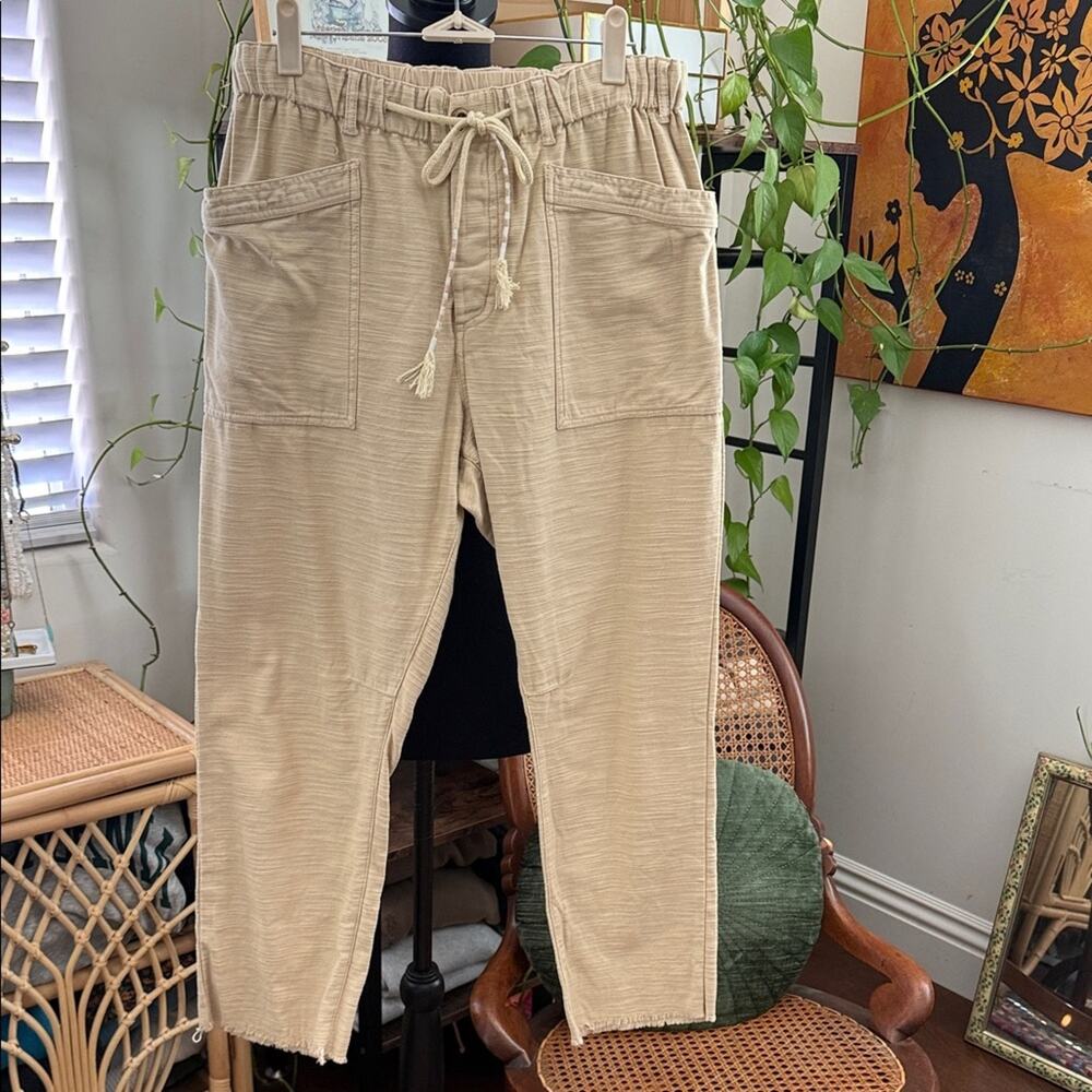Free People Tan City Slouch Elastic Waist Classic Preppy Boyfriend Ankle Pants